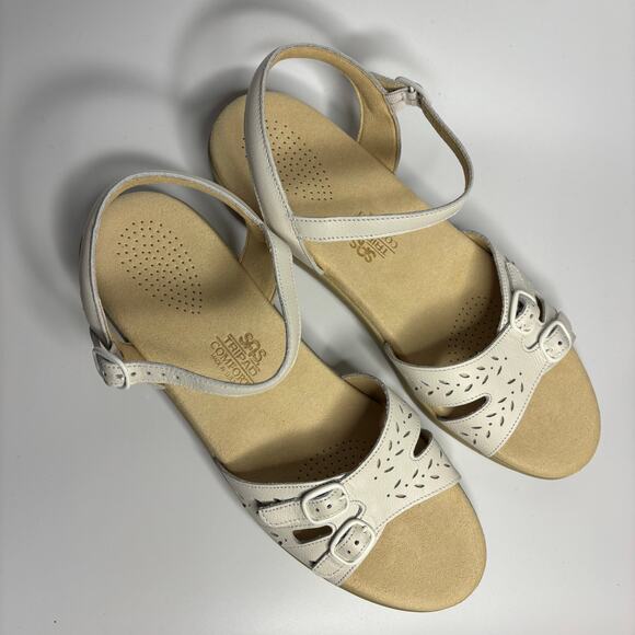 SAS Duo Strap Leather Buckle Comfort Sandal in White (Narrow) - Picture 7 of 10